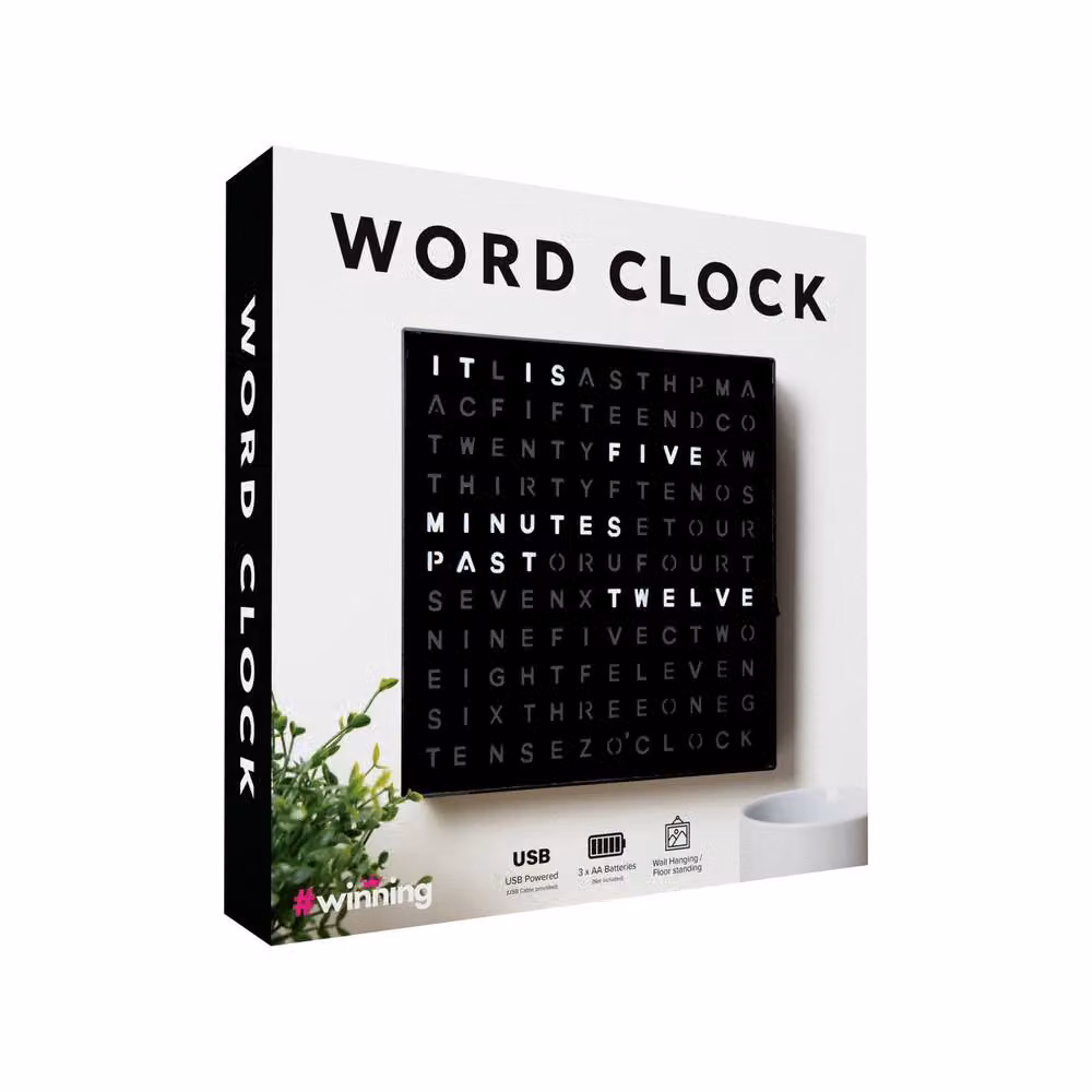 Menkind #Winning LED Word Clock with Black Frame and Modern Digital Display – 2