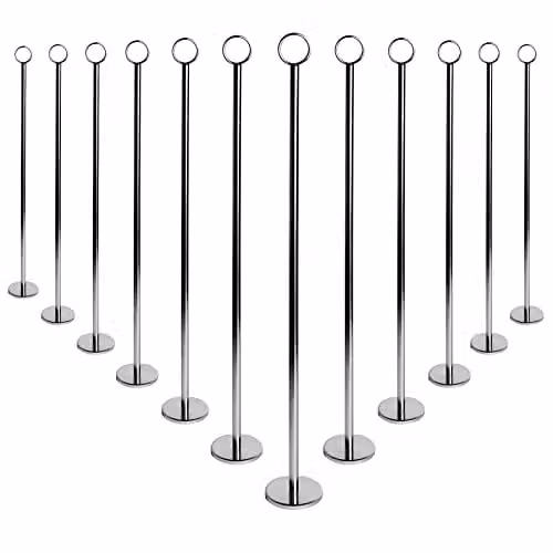 Argon Tableware Silver Stainless Steel Table Number Holders, Pack of 12, Height: 46 cm