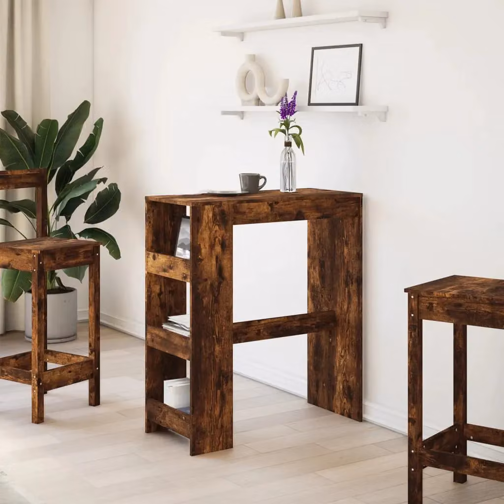 Berkfield Home Bar Table with Racks in Smoked Oak Brown, W/D/H: 90 x 40 x 103.5 cm – 3
