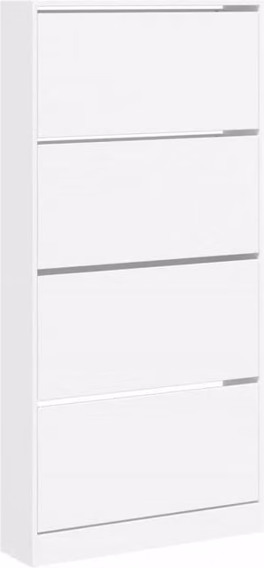 Berkfield Home White Shoe Cabinet with 4 Tilting Compartments, W/D/H: 80 x 21 x 163.5 cm