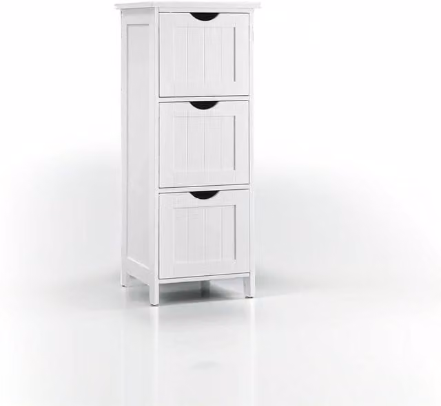 Modcraft Scandinavian 3 Drawer White MDF Bathroom Cabinet Storage