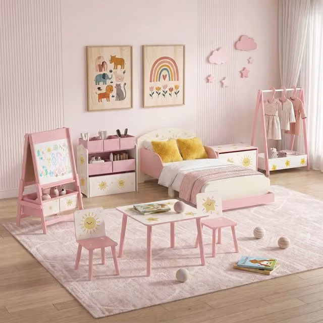 AIYAPLAY 8-Piece Kids Bedroom Furniture Set in Pink