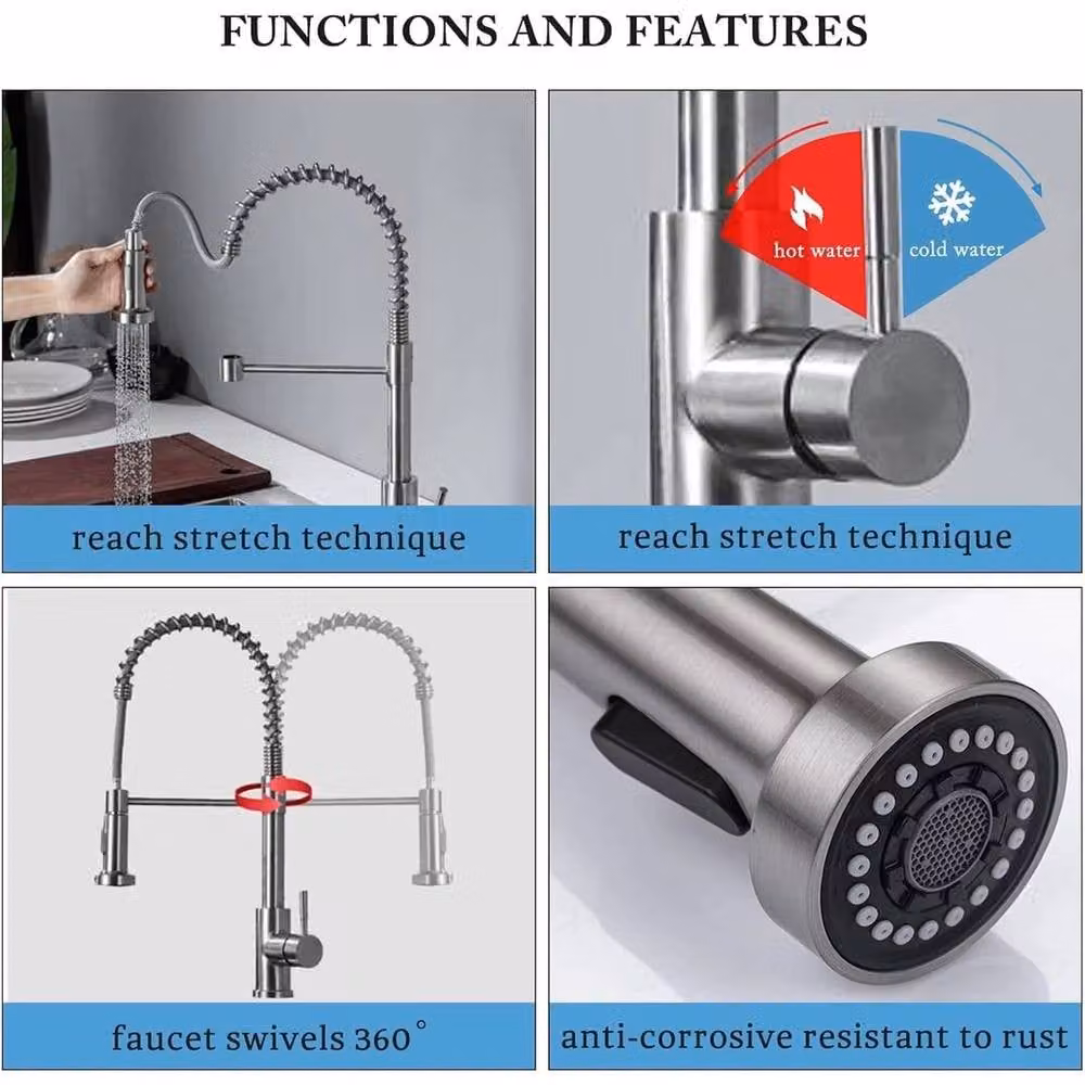 PAWNORA Modern Monobloc Pull Out Kitchen Mixer Tap with Dual Spout Spray in Silver – 3