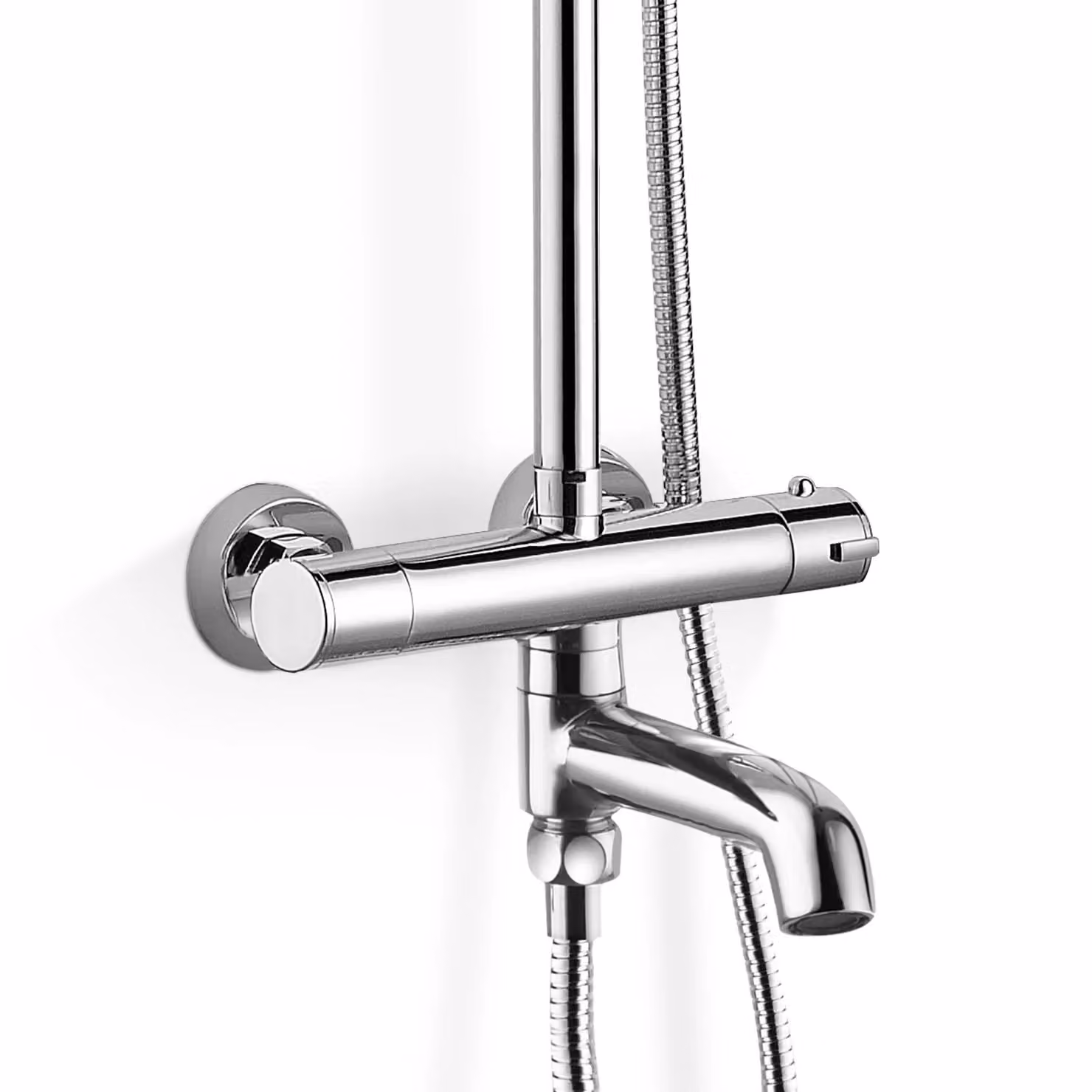 Nes Home Round Thermostatic Exposed Shower Kit with Rain Overhead Shower, Hand Shower and Bath Filler in Chrome Metallic Silver – 2