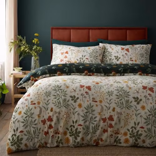 Fusion Botanical Mushrooms Soft Fleece Duvet Cover Set in Beige, Sand and Green, W/D/H: 220 x 230 x 180 cm