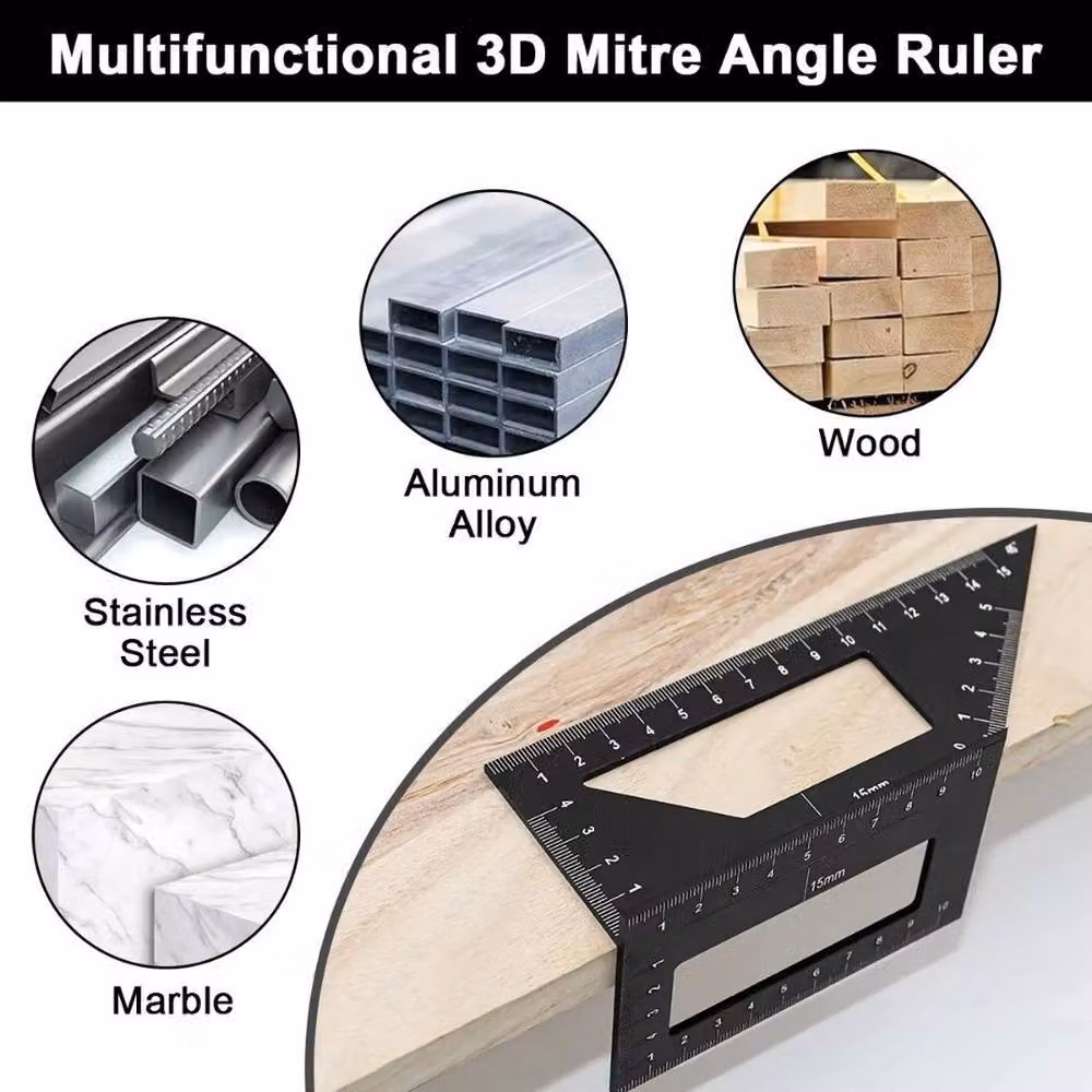 FLAVORA Black Aluminum Alloy 45/90 Degree Angle Square Woodworking Ruler, W: 1000 cm, H: 52 cm – 5
