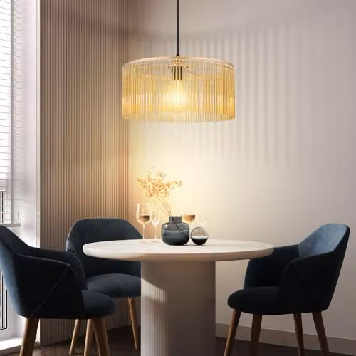 Netlighting Leeds Cylindrical Pendant Light in Gold/Brass with Amber Acrylic Rods, Diameter: 35 cm, Height: 135 cm – 2