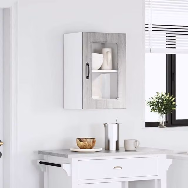 Berkfield Home Kalmar Wall Mounted Kitchen Cabinet with Glass Doors in Concrete Grey Wood, W/D/H: 60 x 40 x 31 cm