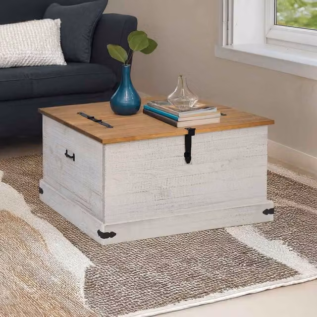 Berkfield Home HALDEN Storage Chest in White Solid Pine Wood, W/D/H: 91 x 91 x 47 cm – 1