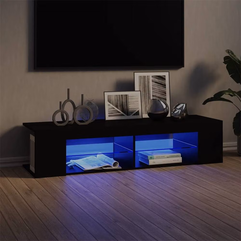 Berkfield Home Modern TV Cabinet with LED Lights in Matt Black, W: 135 cm, D: 39 cm, H: 30 cm – 2