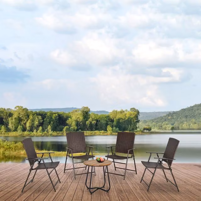 Outsunny 4 Piece Brown Rattan and Metal Chair Set