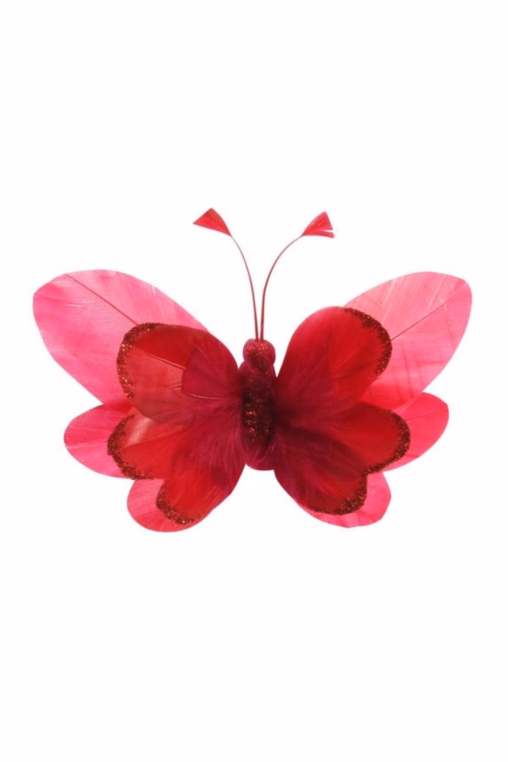 KDMD 6 Pack Red Feather and Glitter Butterfly Decorations, 14 cm – 2