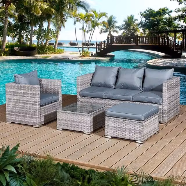 Oseasons Acorn Rattan 5 Seat Lounge Sofa Set in Grey