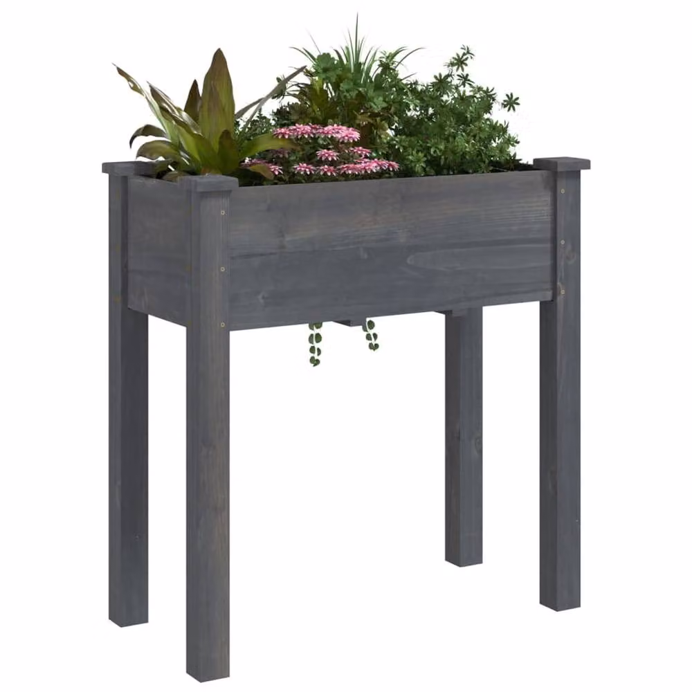 Berkfield Home Grey Solid Wood Fir Planter with Liner W/D/H: 71 x 37 x 76 cm – 3