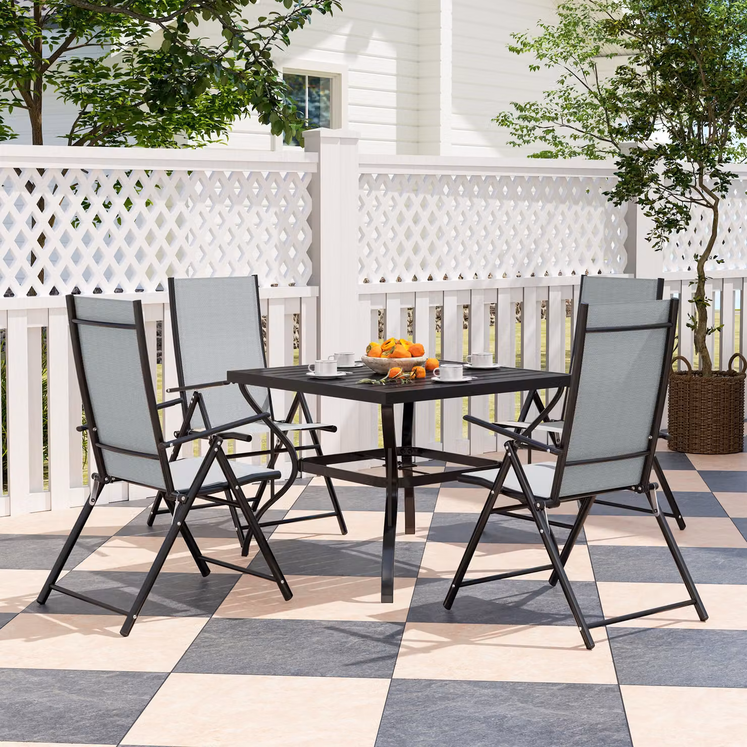 Outsunny Five-Piece Modern Patio Set with Square Table and Chairs in Grey and Black Powder Coated Steel – 2