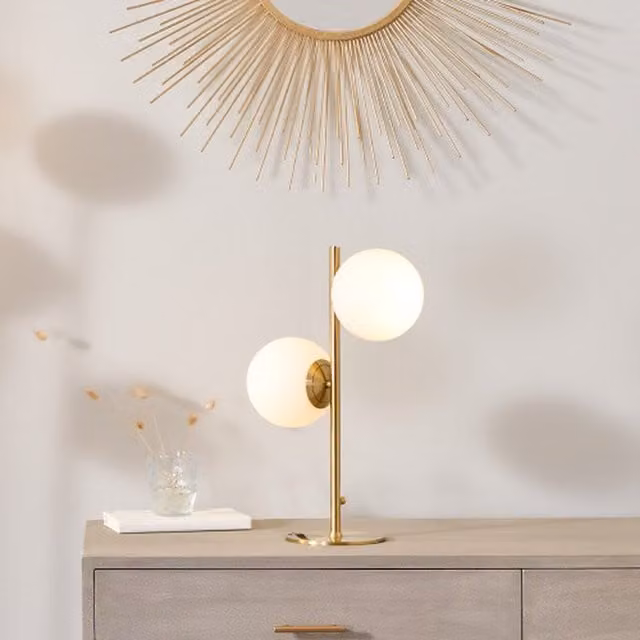 Pacific Lifestyle Modern Brass Metal Orb Dome Table Lamp in Gold and White