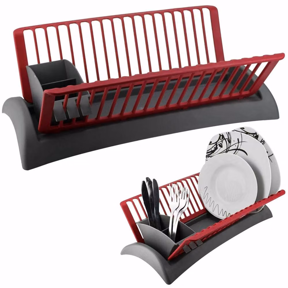 Nordara Compact Dish Drainer Rack with Cutlery Holder in Red and Multicolour – 2