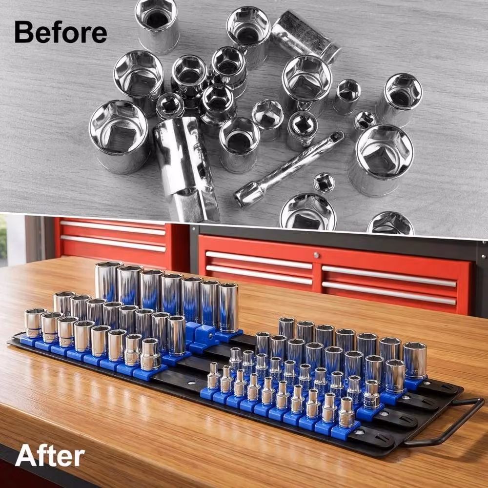 EONLION 80-Piece Socket Storage Rail Rack Holder Organiser in Blue, Length: 50 cm – 4