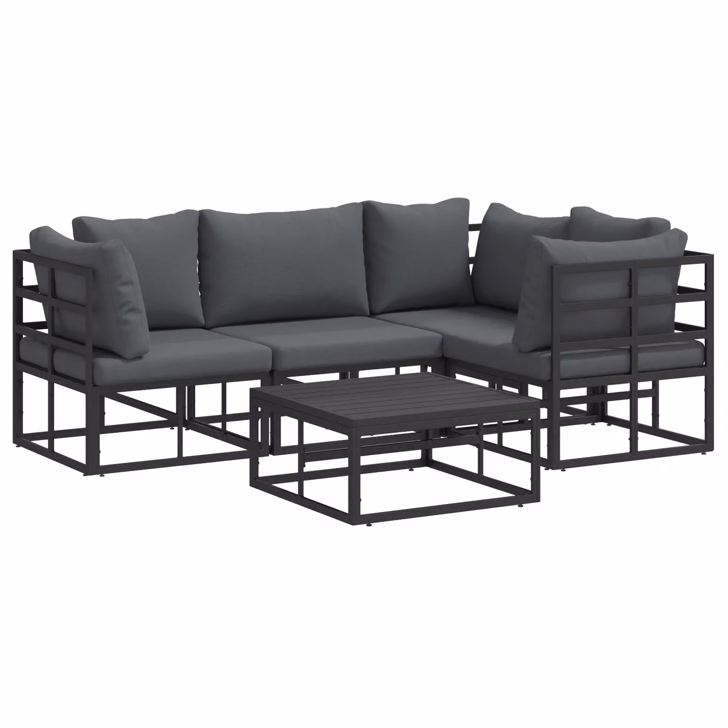 Berkfield Home 5 Piece L-Shape Garden Sofa Set in Black with Powder Coated Aluminium Frame and Upholstered Cushions W/D/H: 70 x 70 x 32 cm – 2