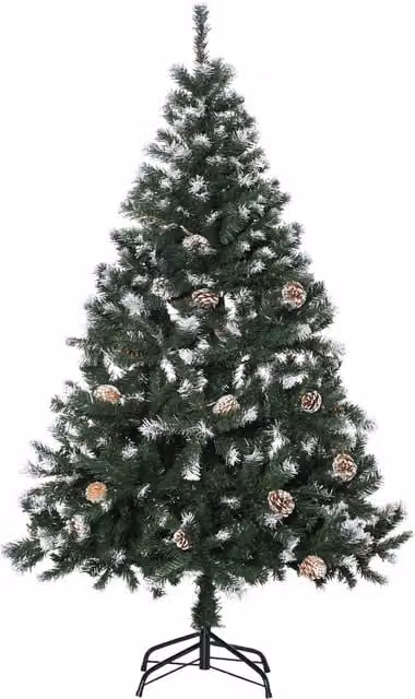 HOMCOM 5ft Artificial Christmas Tree with Pine Cones in Green and White, Height: 152.4 cm