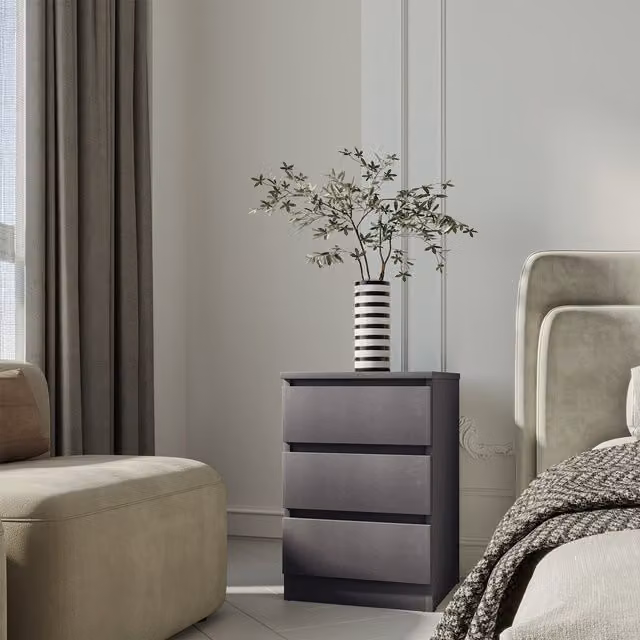 Seconique Malvern 3 Drawer Grey Bedside Table – 1