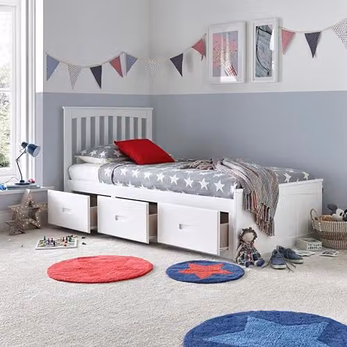 Bedmaster Quest Single Wooden Storage Bed with 3 Drawers in White, W/D/H: 90 x 190 x 40.2 cm – 1