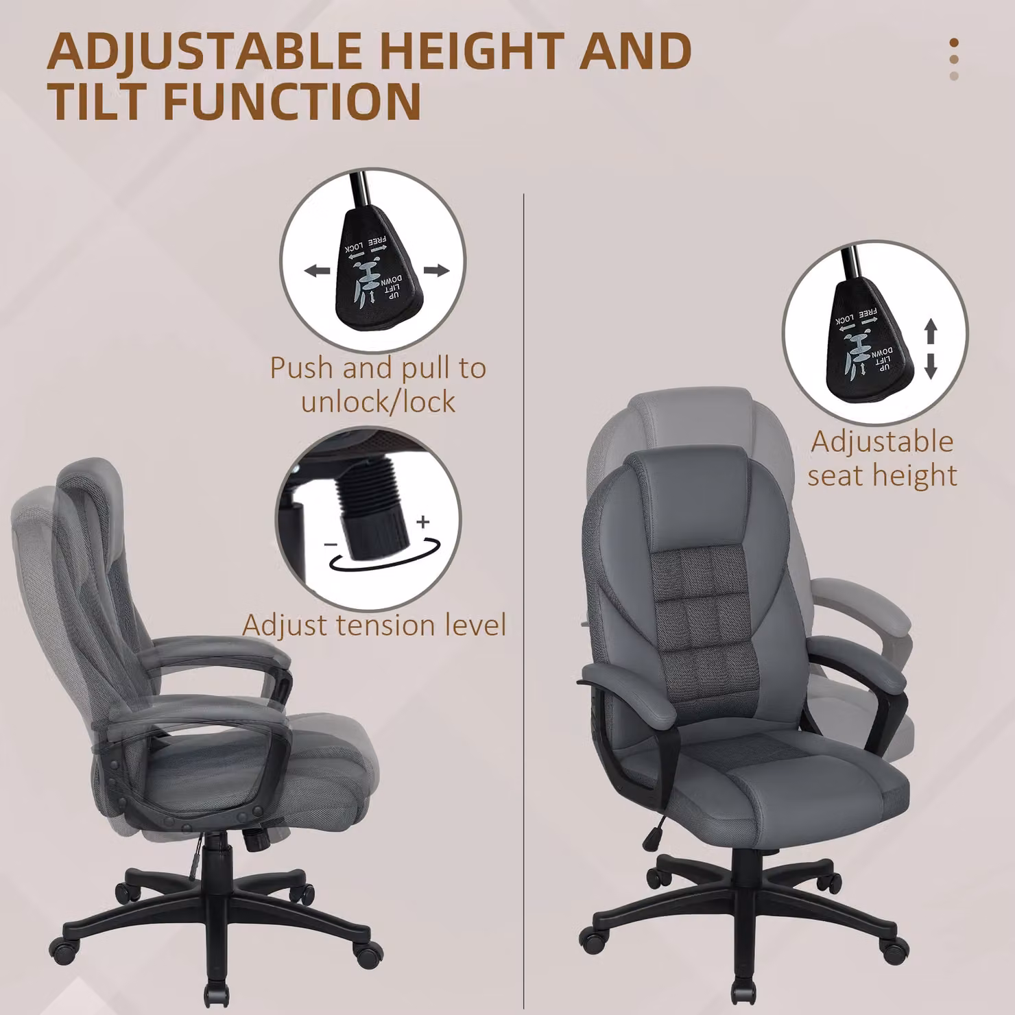 HOMCOM Executive Office Chair with High Back and Headrest in Charcoal Grey – 3