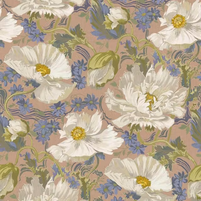 House of Hackney Papavera Wallpaper in White, Pink and Multicolour