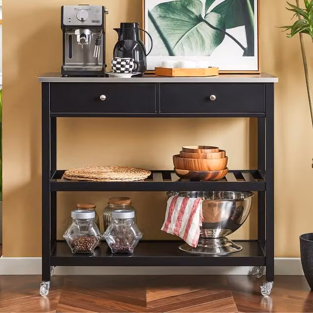 SoBuy Modern Black Matt Stainless Steel Kitchen Trolley Cart