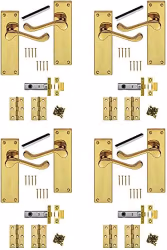 Golden Grace Victorian Scroll Lever Latch Door Handle Set, 4 Pack, Gold Brass