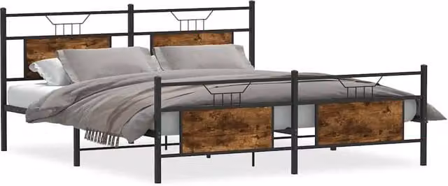 Berkfield Home Metal Bed Frame in Smoked Oak Brown, W: 160 cm, L: 200 cm – 1
