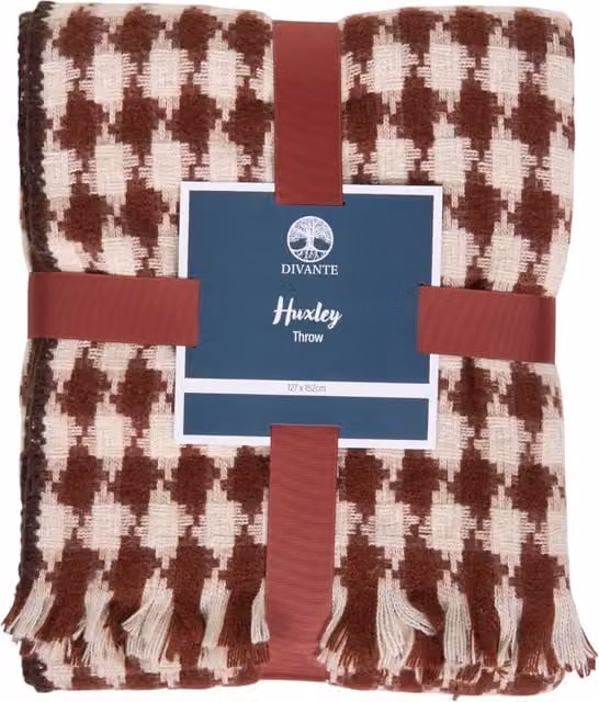 Divante Huxley Woven Geometric Throw with Fringes in Brown, W/D: 127 x 127 cm