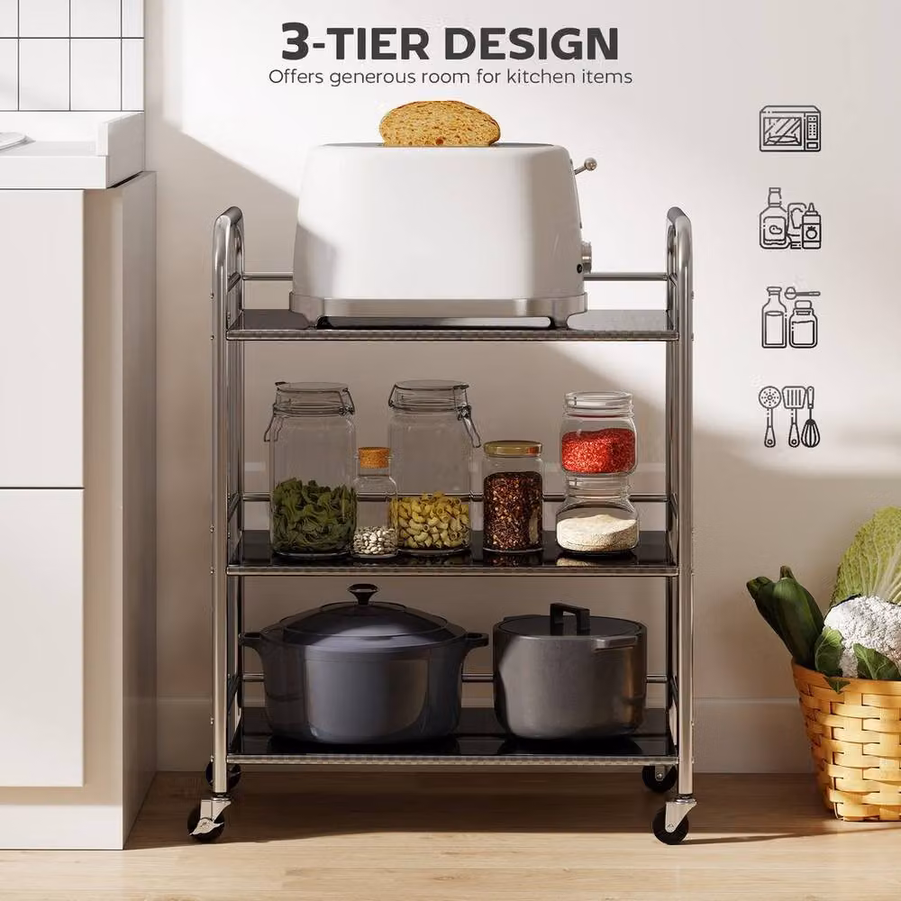 KORVIXA Stainless Steel Storage Trolley on Wheels in Silver, W/D/H: 60 x 35 x 77 cm – 3