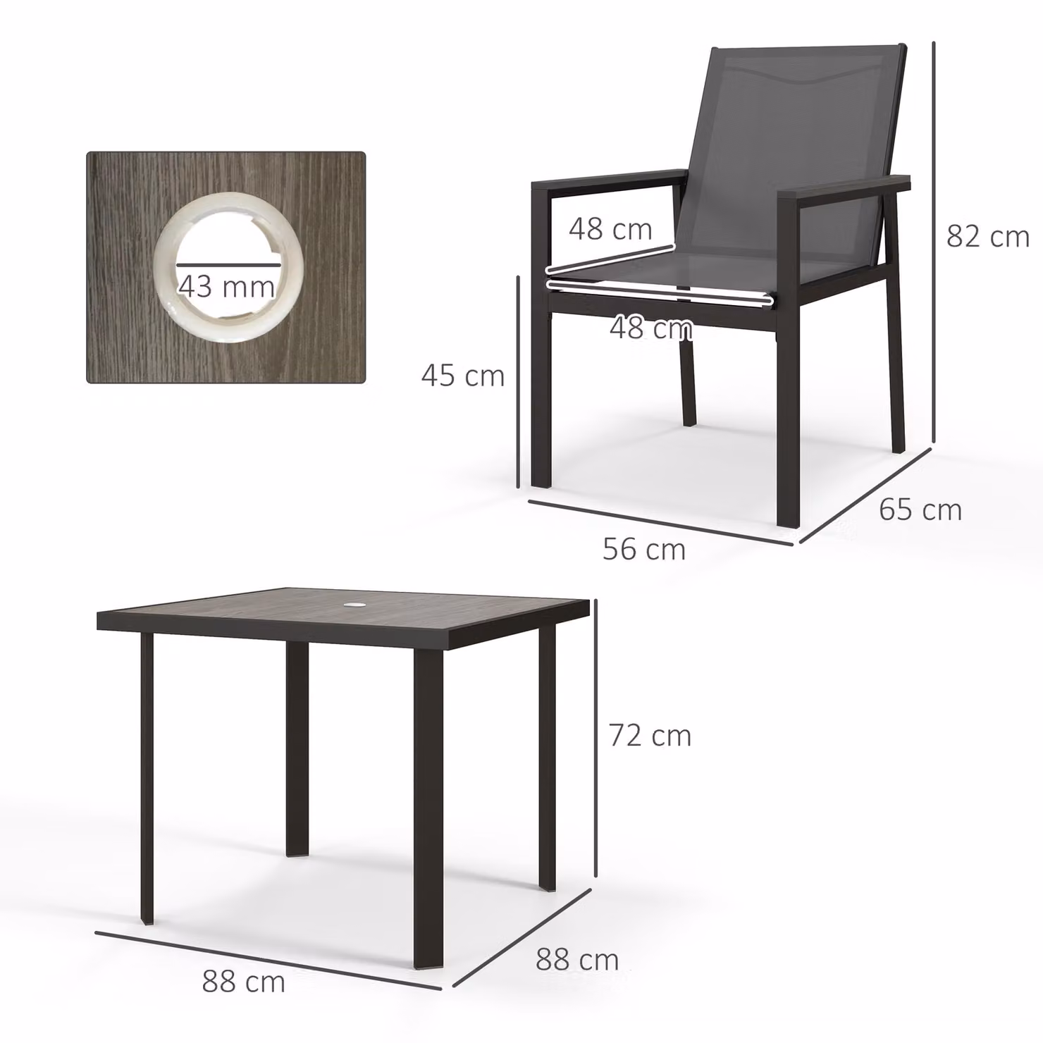 Outsunny 5 Piece Garden Dining Set in Grey with Glass Top Square Table and 4 Armchairs with Breathable Mesh Fabric Seats – 2