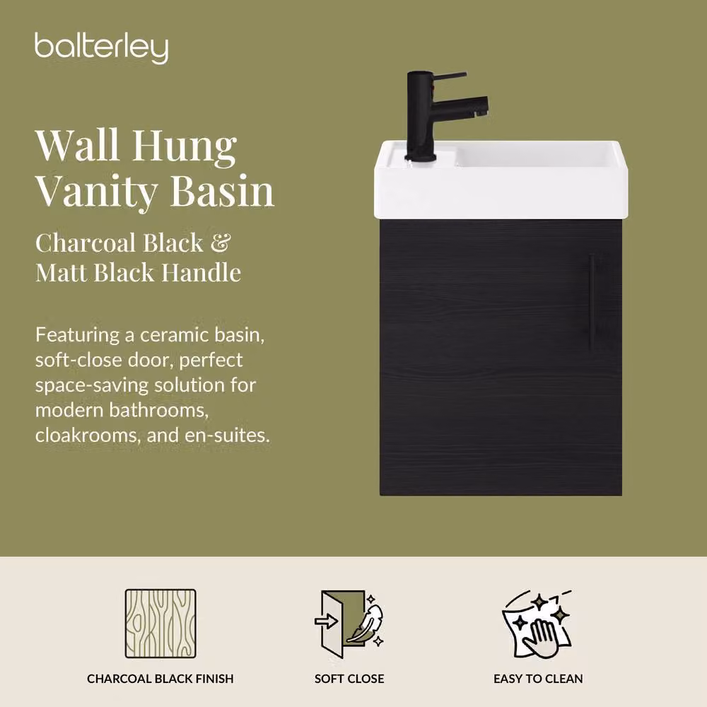 Balterley Wall Mounted Vanity Basin in Anthracite and Matt Black, W: 40 cm, D: 52 cm, H: 40 cm – 2