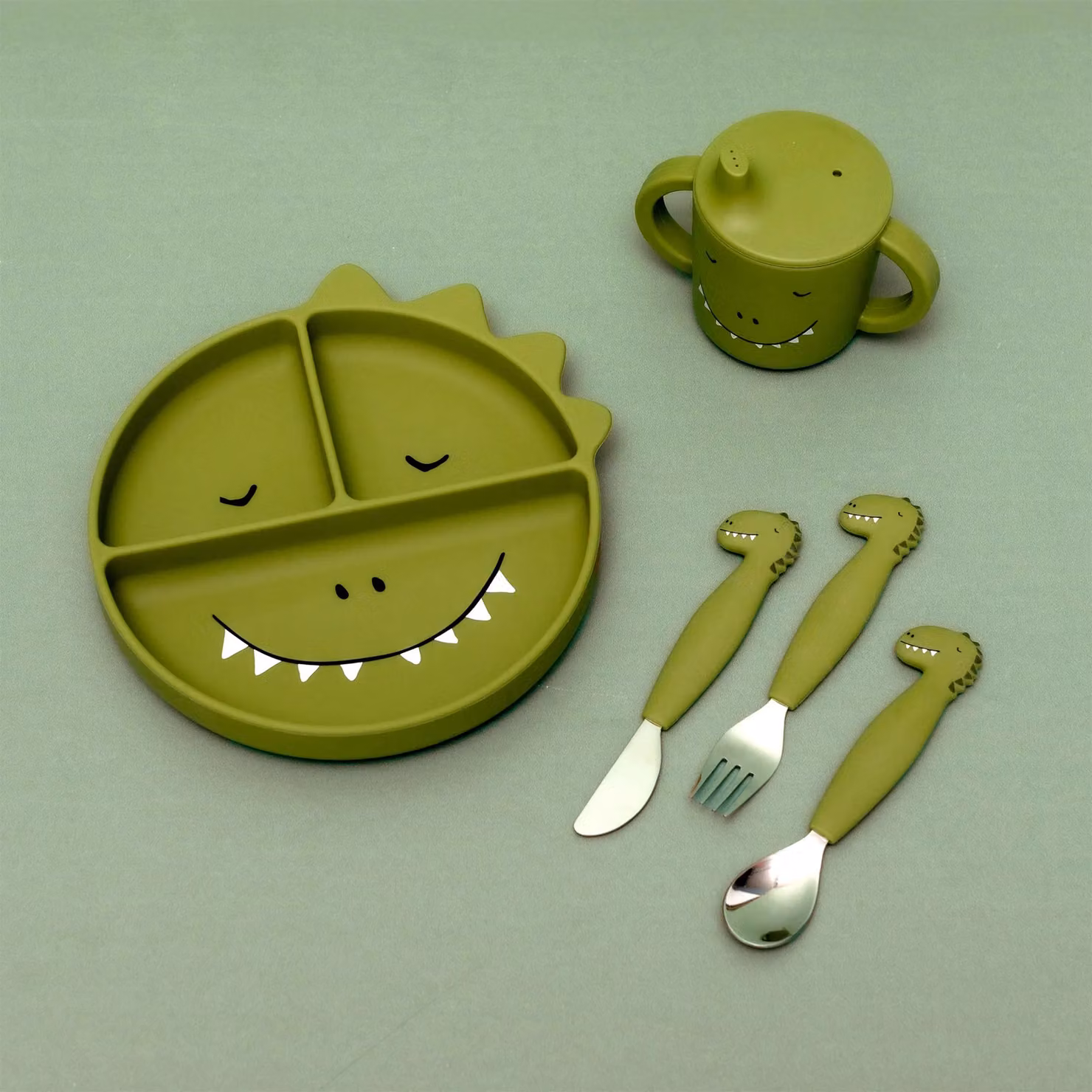Trixie Mr. Dino Silicone Divided Suction Plate in Green – 2