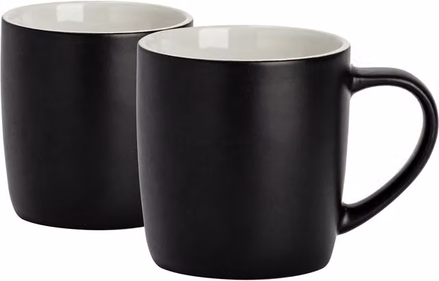 Argon Tableware Matte Black Stoneware Coffee Mugs, 350ml, Pack of 2 – 6