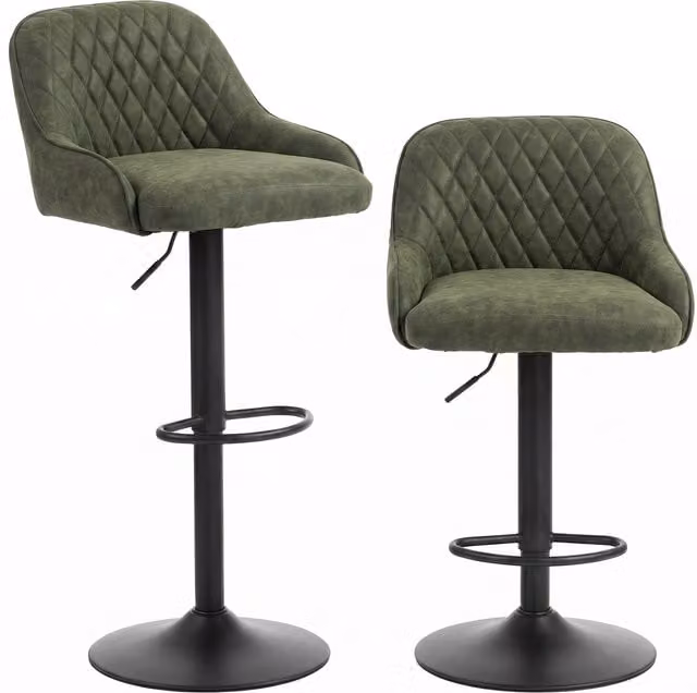 HOMCOM Set of 2 Adjustable Swivel Bar Stools with Backrest in Dark Green Synthetic Leather