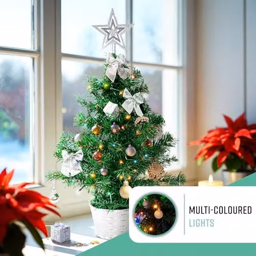 Globrite Pre-Lit Mini Christmas Tree, Green with Multicolour Lights, Height: 45 cm – 5