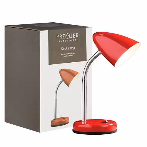 Premier Housewares Red and Chrome Adjustable Metal Desk Lamp – 1