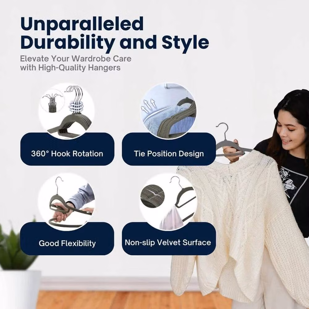 Kelvenix 100 Pack Grey Velvet Anti Slip Space Saving Coat Hangers – 5