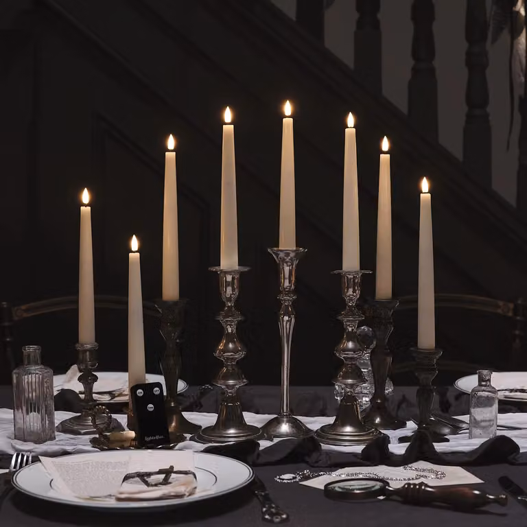 Lights4fun Set of 8 TruGlow Ivory Real Wax Flameless LED Taper Candles with Remote Control and Timer