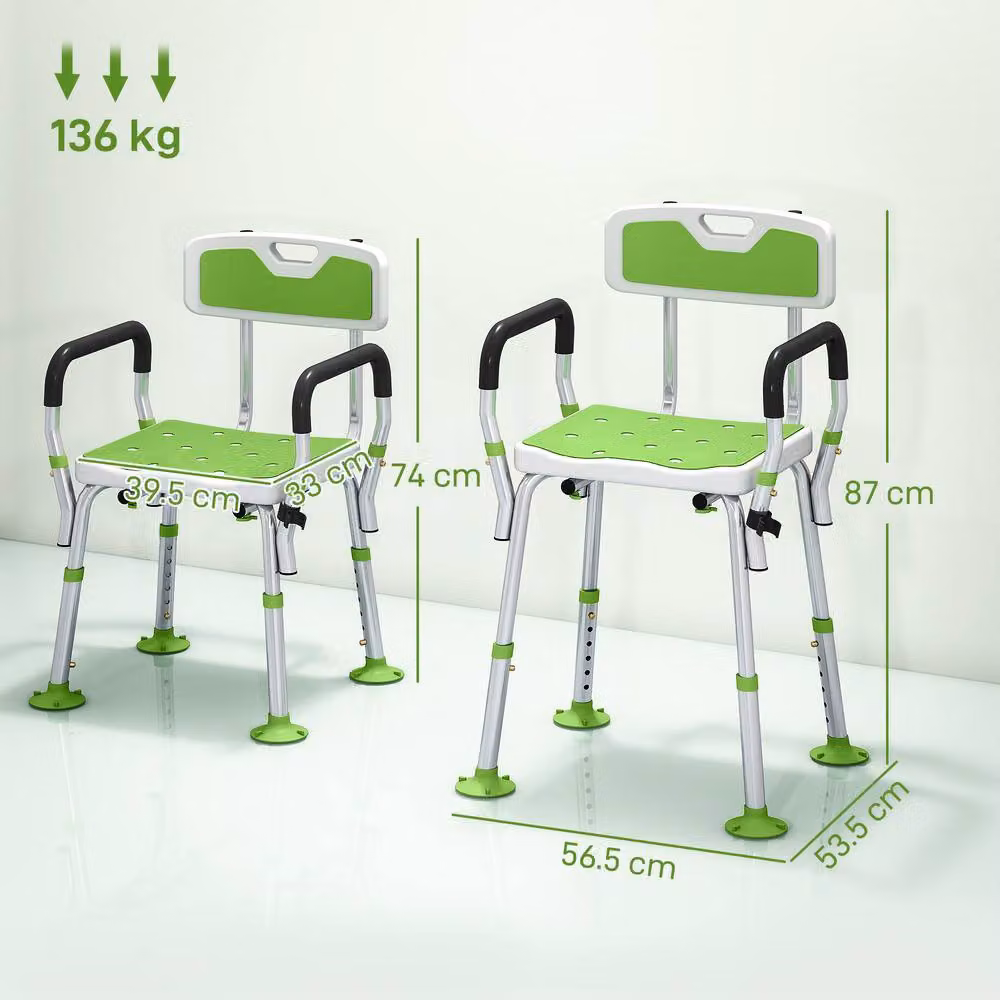 STILVORA Height Adjustable Shower Chair with Back and Arms in Green – 2