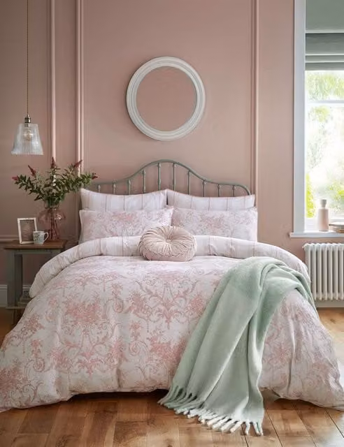 Laura Ashley Tuileries Reversible Floral Cotton Bedding Set, Light Pink, W: 140 cm, L: 200 cm
