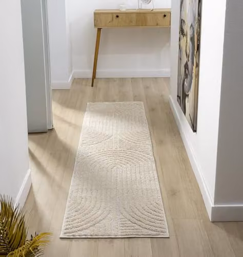 Desire Rugs Isabella Scandi Boho Geometric Hallway Runner Rug, Beige and White, W: 60 cm, L: 220 cm