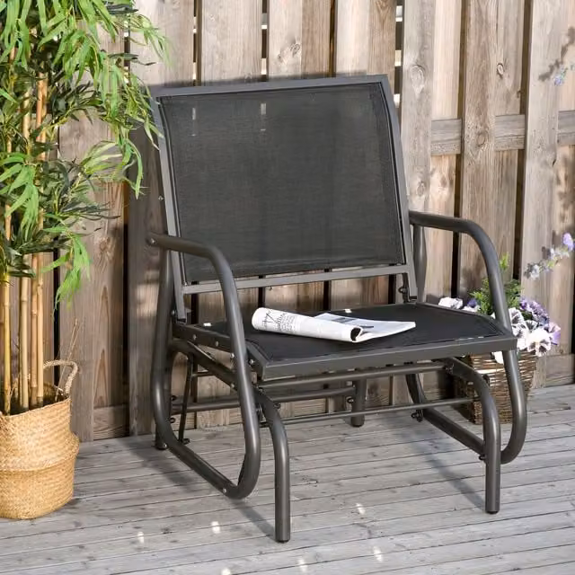 OUTSUNNY Outdoor Gliding Swing Chair with Textilene Mesh and Powder Coated Steel Frame in Black – 1