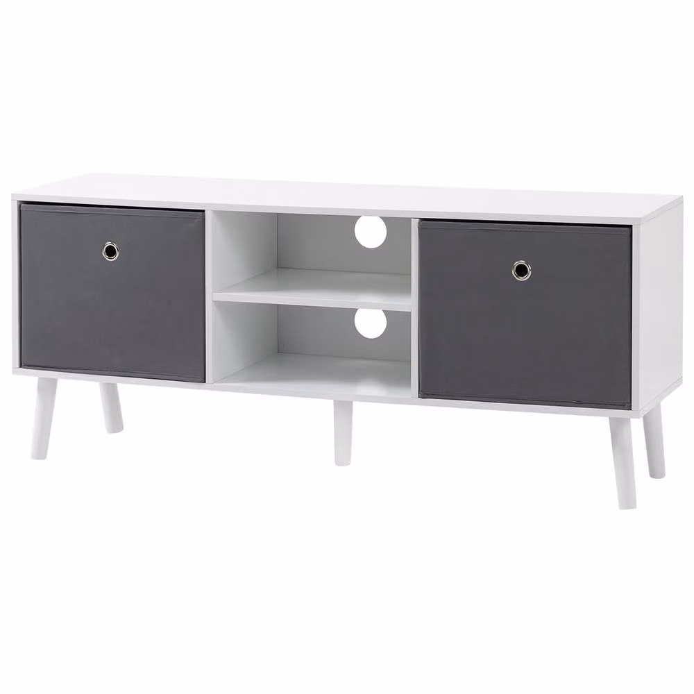 STILVORA White Wood TV Stand with Drawers and Shelves – 4