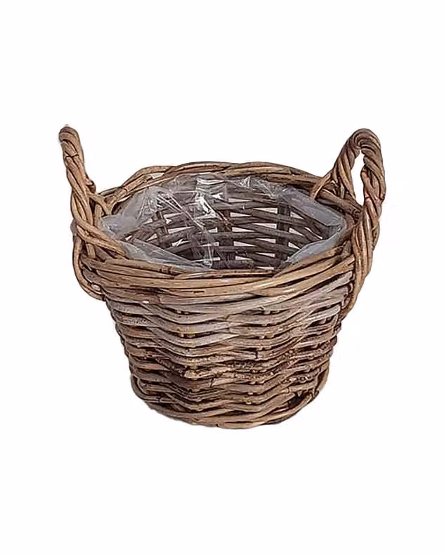 Dibor Traditional Extra Small Lined Wicker Planter Basket with Handles in Grey and Brown – 2