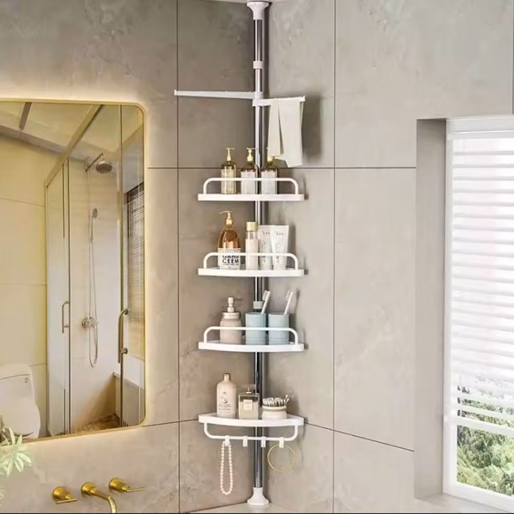 FORGEVIO White Rustproof 4 Tier Telescopic Corner Shower Caddy, H x W: 180 x 180 cm – 2