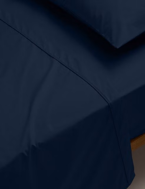 M&S Egyptian Cotton 230 Thread Count Flat Sheet, Navy Blue, 200 x 200 cm